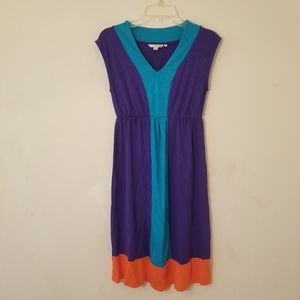 Boden Purple Teal and Orange Colorblock Midi Dress